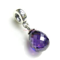 Antique 925 Sterling Silver Teardropviolet Zircon Stone Dangle Bead for European Charm Bracelets