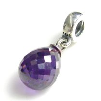 Antique 925 Sterling Silver Teardropviolet Zircon Stone Dangle Bead for European Charm Bracelets