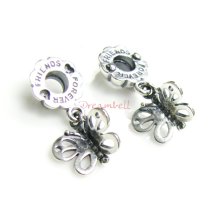 Sterling Silver Best Friend Forever Love Butterfly Pendant Dangle Bead for European Charm Bracelets
