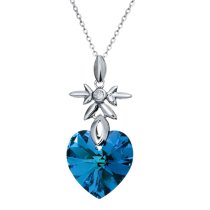 Heart Bermuda Blue Pendant w/ Rhodium on Sterling Silver Adjustable Chain Necklace 16″ with 2″ Extender 18″ Using Swarovski Elements Crystal