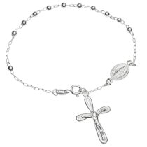 1x 925 Sterling Silver Jesus Christ Crucifix Cross Mother Mary 3mm Ball Rosary Bracelet 7.5 Inches