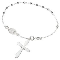 1x 925 Sterling Silver Jesus Christ Crucifix Cross Mother Mary 3mm Ball Rosary Bracelet 7.5 Inches