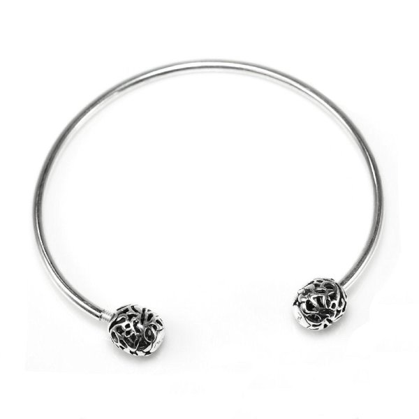 1x Antique 925 Sterling Silver Flex Bracelet for European Bead Charms 6.5" w/ 6mm Screw Off Love Butterfly Ball Bead