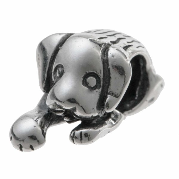 1x Antique 925 Sterling Silver Cute Lovely Puppy Dog Bead for European Charm Bracelets