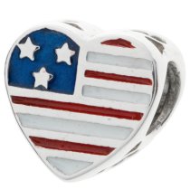 Antique 925 Sterling Silver Heart Flag Military Mom Enamel Bead for European Charm Bracelets
