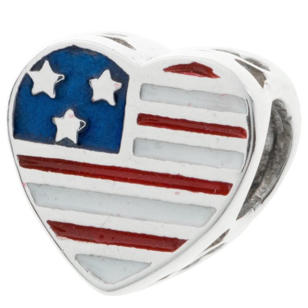Antique 925 Sterling Silver Heart Flag Military Mom Enamel Bead for European Charm Bracelets