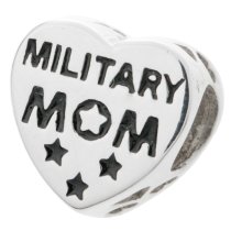 Antique 925 Sterling Silver Heart Flag Military Mom Enamel Bead for European Charm Bracelets