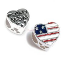 Antique 925 Sterling Silver Heart Flag Military Mom Enamel Bead for European Charm Bracelets