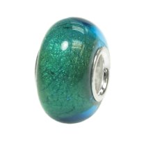 925 Sterling Silver Round Wheel Gold Tone Foil Blue Glass Bead for European Charm Bracelets 13mm