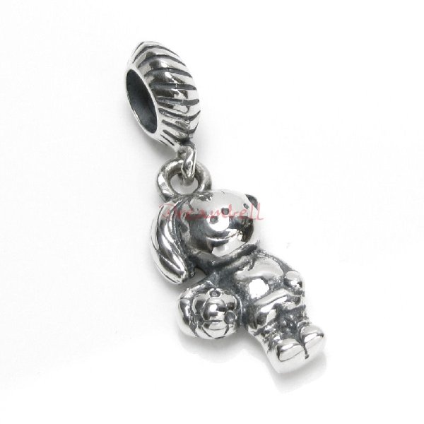 Sterling Silver Soccer Footaball Girl Dangle Bead for European Charm Bracelets
