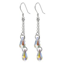 2x Swarovski Crystal 6000 Teardrop Clear AB 11mm & French Hook Earwires Dangle Earrings