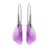 2x Sterling Silver Wing Fuchsia Crystal Pentant Earring w/ Swirl Earwire Ear Wire Using Swarovski Elements Crystal