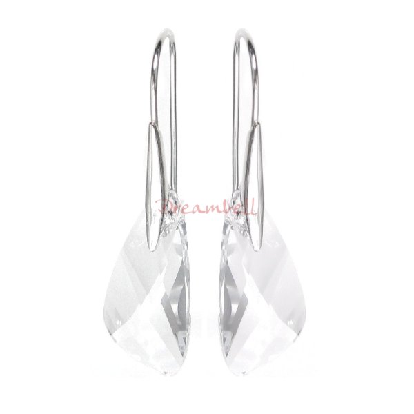 2x Sterling Silver Wing Clear Crystal Pendant Earring w/ Swirl Earwire Ear Wire Using Swarovski Elements