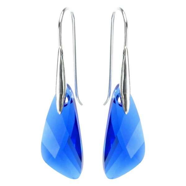 2x Stering Silver Wing Capri Blue Crystal Pentant Earring w/ Swirl Earwire Ear Wire Using Swarovski Elements Crystal