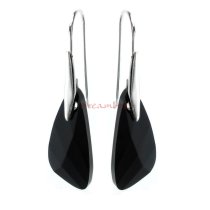 2x Sterling Silver Wing Jet Black Crystal Pentant Earring w/ Swirl Earwire Ear Wire Using Swarovski Elements Crystal