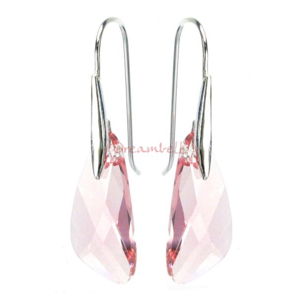 2x Sterling Silver Wing Light Rose Crystal Pendant Earring w/ Sterling Silver Swirl Earwire Ear Wire Using Swarovski Elements
