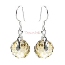 2x Rhodium Sterling Silver Briolette Bead Rondelle Spacer Golden Shadow Crystal w/ French Hook Earwires Dangle Earrings Using Swarovski Elements Crystal