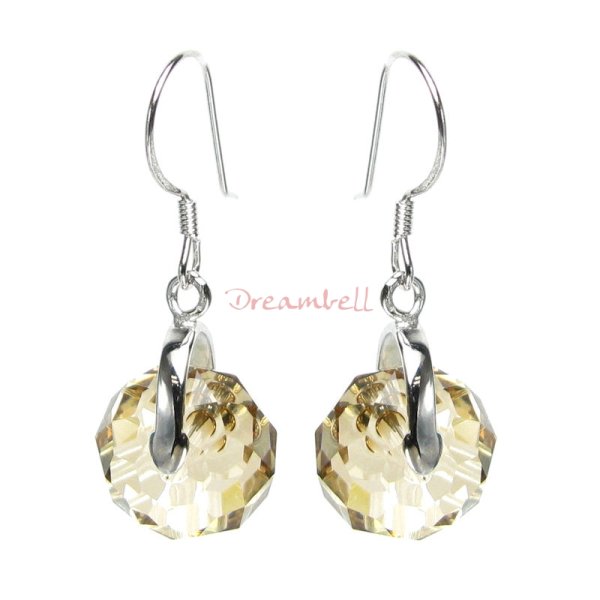 2x Rhodium Sterling Silver Briolette Bead Rondelle Spacer Golden Shadow Crystal w/ French Hook Earwires Dangle Earrings Using Swarovski Elements Crystal
