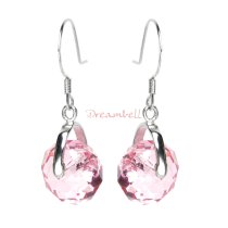2x Rhodium Sterling Silver Briolette Bead Rondelle Spacer Light Rose Crystal w/ French Hook Earwires Dangle Earrings Using Swarovski Elements Crystal