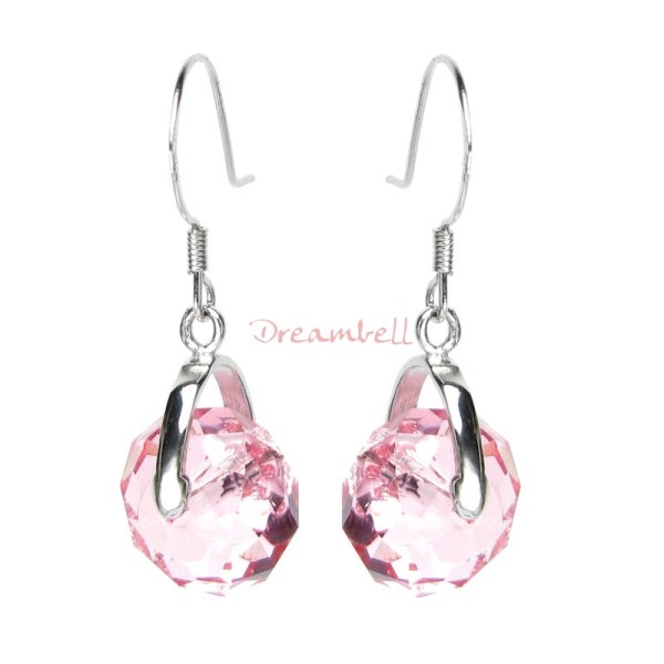 2x Rhodium Sterling Silver Briolette Bead Rondelle Spacer Light Rose Crystal w/ French Hook Earwires Dangle Earrings Using Swarovski Elements Crystal