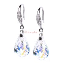 2x Sterling Silver Helix Clear AB Crystal Pentant w/ Ear Hook Earwires Dangle Earrings Using Swarovski Elements Crystal