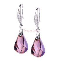 2x Swarovski Crystal Helix Pendant 18mm Lilac Shadow & Ear Hook Earwires Dangle Earrings