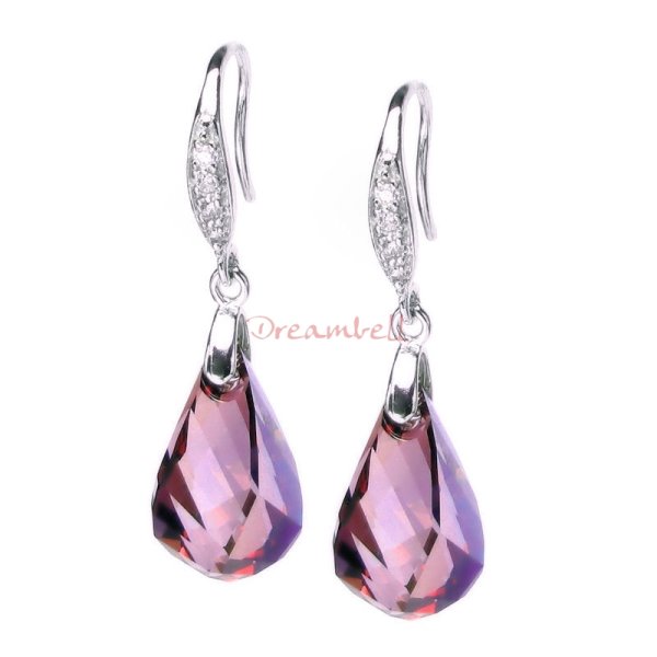 2x Swarovski Crystal Helix Pendant 18mm Lilac Shadow & Ear Hook Earwires Dangle Earrings