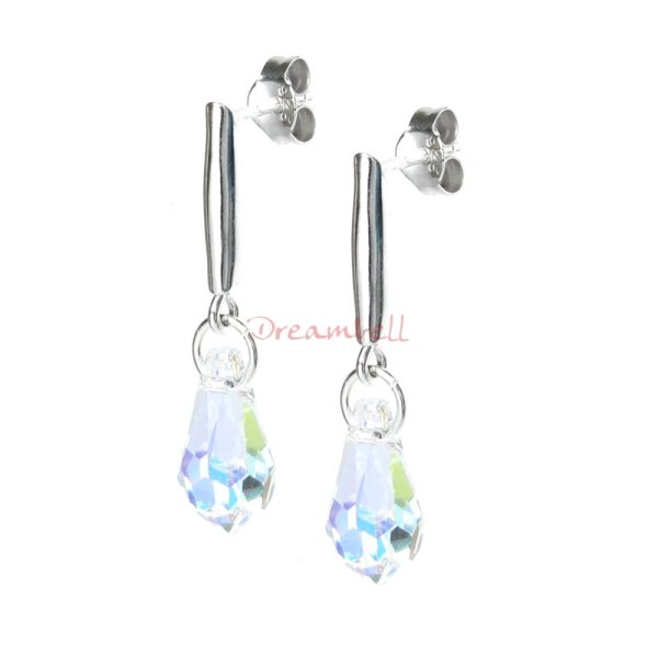 2x Swarovski Crystal Teardrop Clear AB 13mm & Sterling Silver Dangle Earring Posts