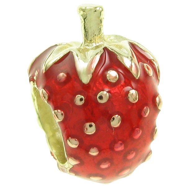 1x 14k Gold on 925 Sterling Silver Red Strawberry Enamel Bead for European Charm Bracelet