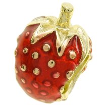 1x 14k Gold on 925 Sterling Silver Red Strawberry Enamel Bead for European Charm Bracelet