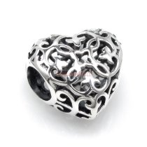 1x Antique 925 Sterling Silver Ethnic Filigree Heart Bead for European Charm Bracelets