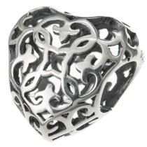 1x Antique 925 Sterling Silver Ethnic Filigree Heart Bead for European Charm Bracelets