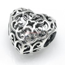 1x Antique 925 Sterling Silver Ethnic Filigree Heart Bead for European Charm Bracelets