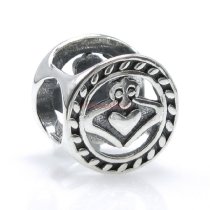 1x Antique 925 Sterling Silver Round Claddagh Celtic Heart w/ Love Bead for European Charm Bracelets