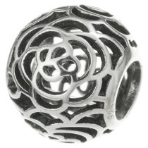 1x Antique 925 Sterling Silver Round Ethnic Rose Flower Bead for European Charm Bracelets