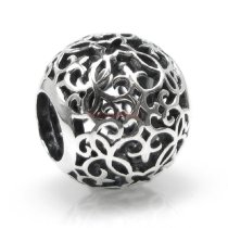 1x Antique 925 Sterling Silver Round Ethnic Flower Bead for European Charm Bracelets