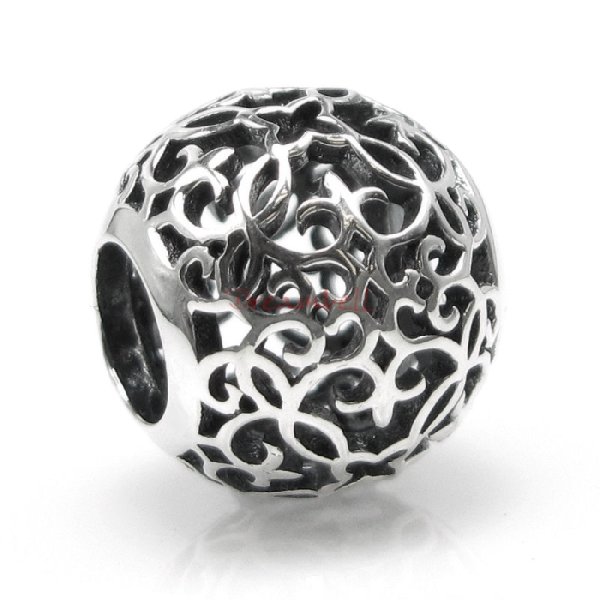 1x Antique 925 Sterling Silver Round Ethnic Flower Bead for European Charm Bracelets