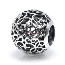 1x Antique 925 Sterling Silver Round Ethnic Flower Bead for European Charm Bracelets