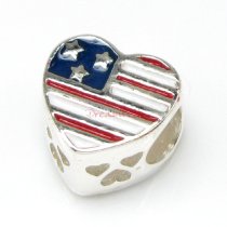 1x Sterling Silver Heart Flag Military Wife Enamel Bead for European Charm Bracelets
