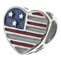 1x Sterling Silver Heart Flag Military Wife Enamel Bead for European Charm Bracelets