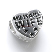 1x Sterling Silver Heart Flag Military Wife Enamel Bead for European Charm Bracelets