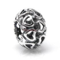 1x Antique 925 Sterling Silver Round Hearts Bead for European Charm Bracelets