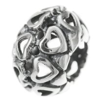 1x Antique 925 Sterling Silver Round Hearts Bead for European Charm Bracelets