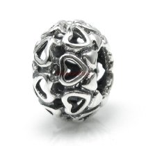 1x Antique 925 Sterling Silver Round Hearts Bead for European Charm Bracelets