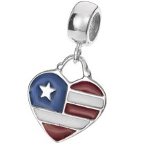 1x Antique 925 Sterling Silver Heart Flag Enamel Dangle Bead for European Charm Bracelets