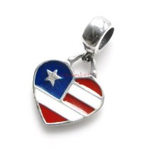 1x Antique 925 Sterling Silver Heart Flag Enamel Dangle Bead for European Charm Bracelets