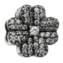 Sterling Silver Four Leaf Clover Lucky Clear CZ Crystal Bead for European Charm Bracelets