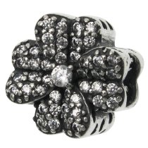 Sterling Silver Four Leaf Clover Lucky Clear CZ Crystal Bead for European Charm Bracelets
