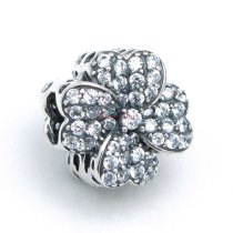 Sterling Silver Four Leaf Clover Lucky Clear CZ Crystal Bead for European Charm Bracelets