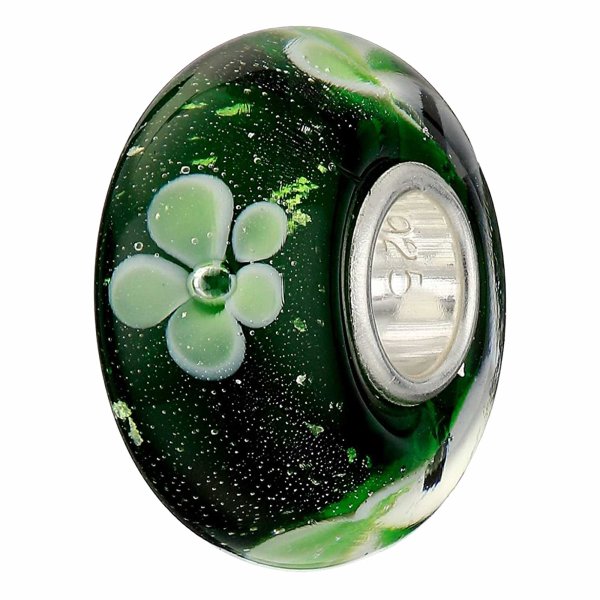 Sterling Silver Green Clover Flower Glass Bead for European Charm Bracelets